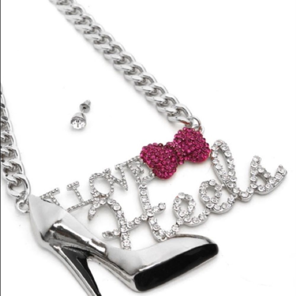 NWT "I LOVE HEELS" NECKLACE STUD EARRINGS